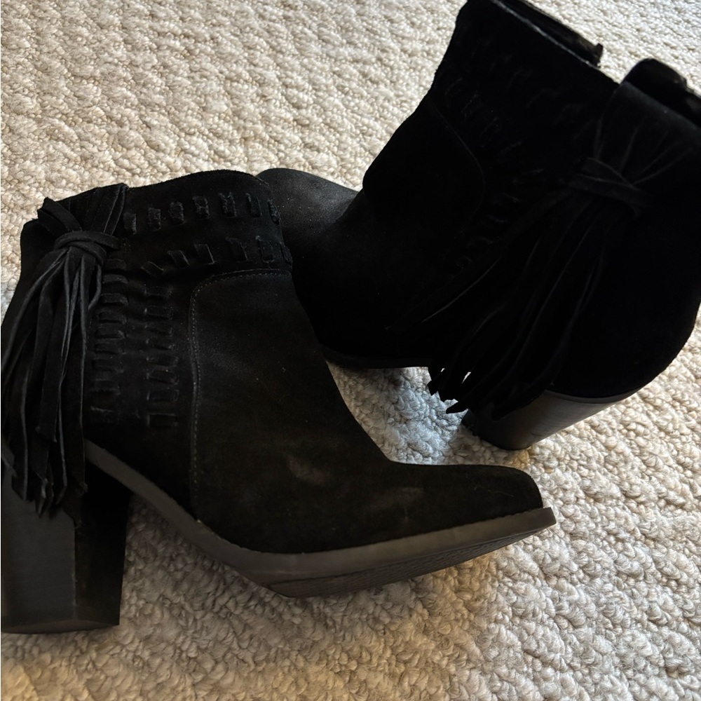 Jessica Simpson Black Suede Fringe Ankle Booties